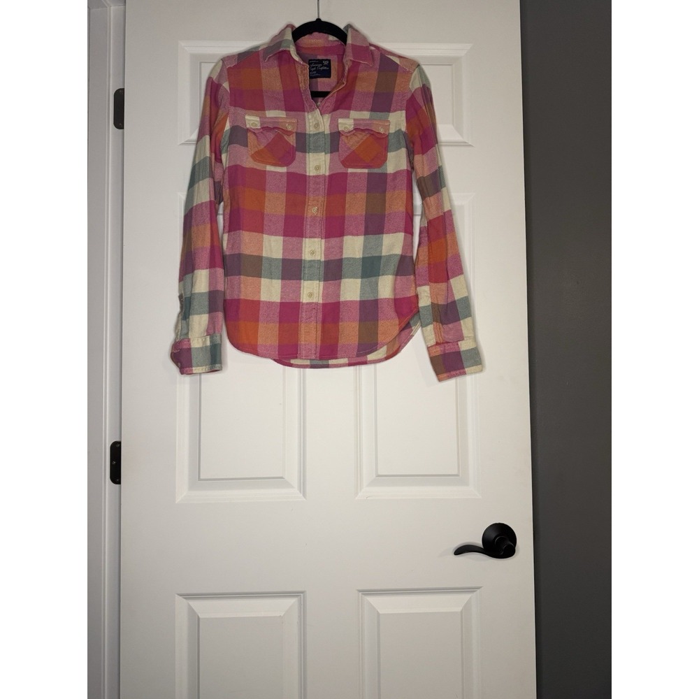 American Eagle Favorite Fit Plaid Flannel Vibrant Colors XS